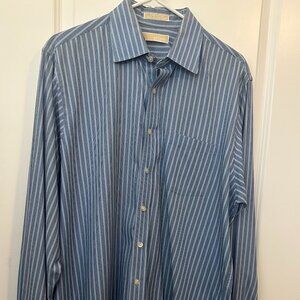 Men's Michael Kors Blue Striped button-down dress shirt, Size L